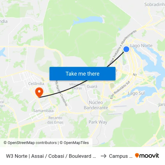 W3 Norte | Assai / Cobasi / Boulevard Shopping to Campus IFB map