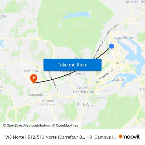 W3 Norte | 512/513 Norte (Carrefour Bairro) to Campus IFB map
