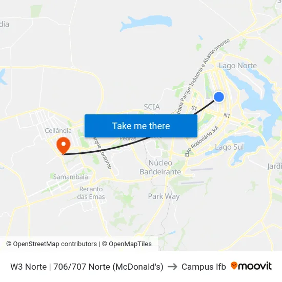 W3 Norte | 706/707 Norte (McDonald's) to Campus Ifb map