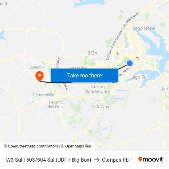 W3 Sul | 503/504 Sul (UDF / Big Box) to Campus Ifb map