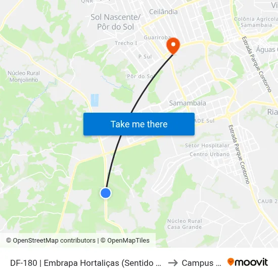 DF-180 | Embrapa Hortaliças (Sentido Gama) to Campus IFB map