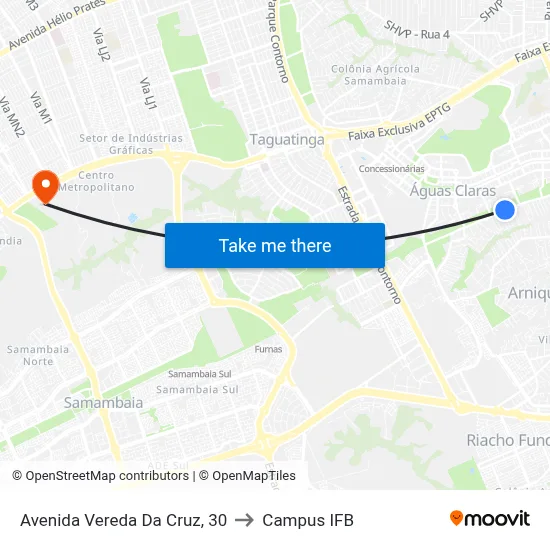 Avenida Vereda Da Cruz, 30 to Campus IFB map