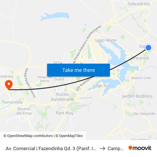 Av. Comercial | Fazendinha Qd. 3 (Panif. Izadora / Quibom) to Campus Ifb map