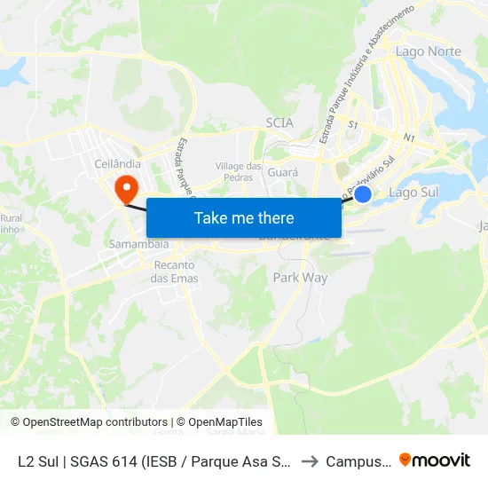 L2 Sul | SGAS 614 (IESB / Parque Asa Sul / CREAS) to Campus IFB map