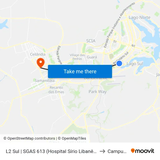 L2 Sul | SGAS 613 (Hospital Sírio Libanês / HOME) to Campus Ifb map