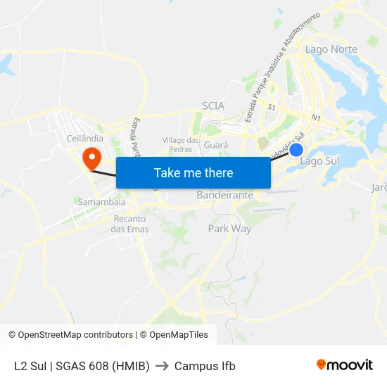 L2 Sul | SGAS 608 (HMIB) to Campus Ifb map