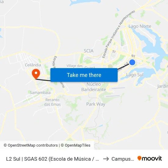 L2 Sul | SGAS 602 (Escola de Música / CESAS) to Campus Ifb map