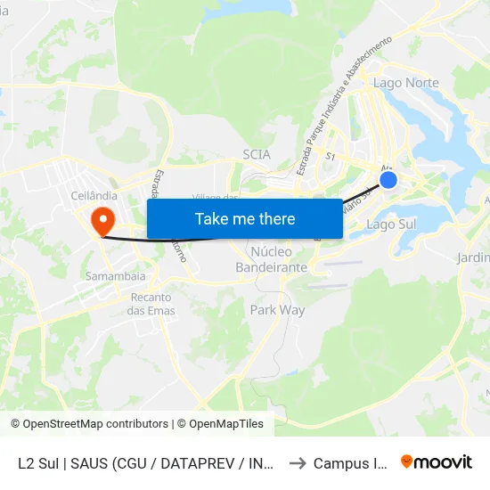 L2 Sul | SAUS (CGU / DATAPREV / INSS) to Campus IFB map