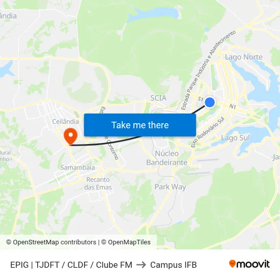 EPIG | TJDFT / CLDF / Clube FM to Campus IFB map