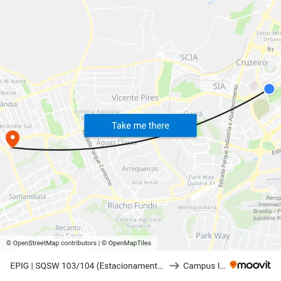 EPIG | SQSW 103/104 (Estacionamento 5) to Campus Ifb map