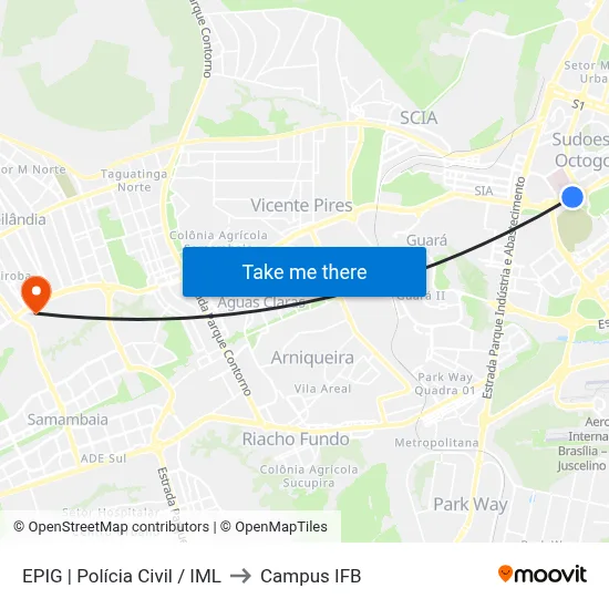 EPIG | Polícia Civil / IML to Campus IFB map