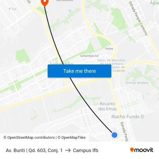 Av. Buriti | Qd. 603, Conj. 1 to Campus Ifb map