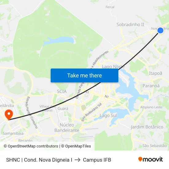 SHNC | Cond. Nova Digneia I to Campus IFB map