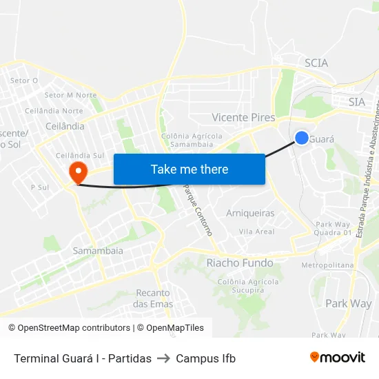 Terminal Guará I - Partidas to Campus Ifb map