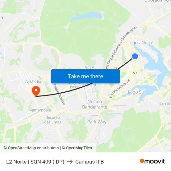 L2 Norte | SQN 409 (IDP) to Campus IFB map