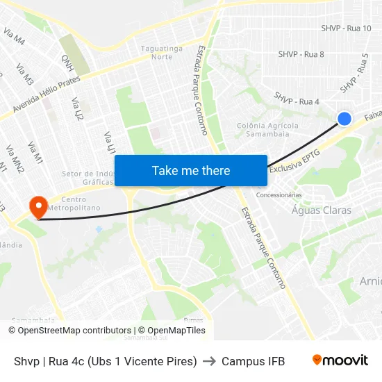 Shvp | Rua 4c (Ubs 1 Vicente Pires) to Campus IFB map