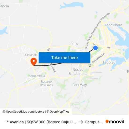 1ª Avenida | SQSW 300 (Boteco Caju Limão) to Campus Ifb map