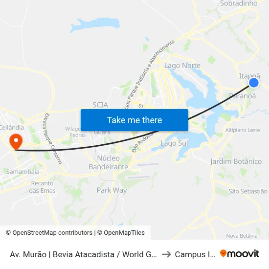Av. Murão | Bevia Atacadista / World Gym to Campus Ifb map
