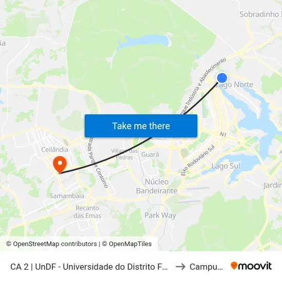 CA 2 | UnDF - Universidade do Distrito Federal (UnDF) to Campus IFB map