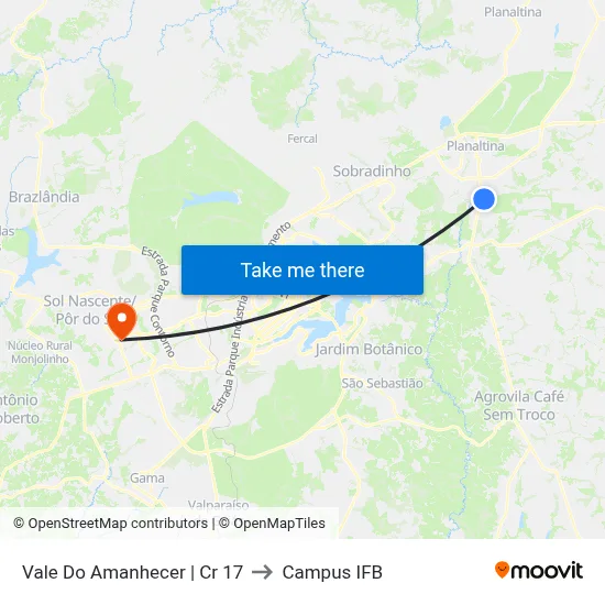 Vale Do Amanhecer | Cr 17 to Campus IFB map