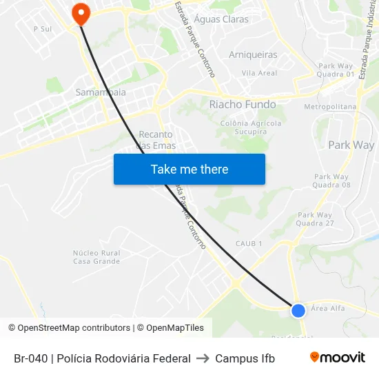 Br-040 | Polícia Rodoviária Federal to Campus Ifb map