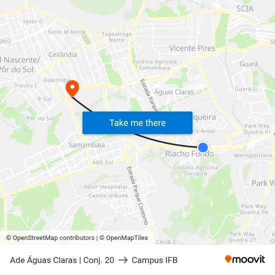 Ade Águas Claras | Conj. 20 to Campus IFB map