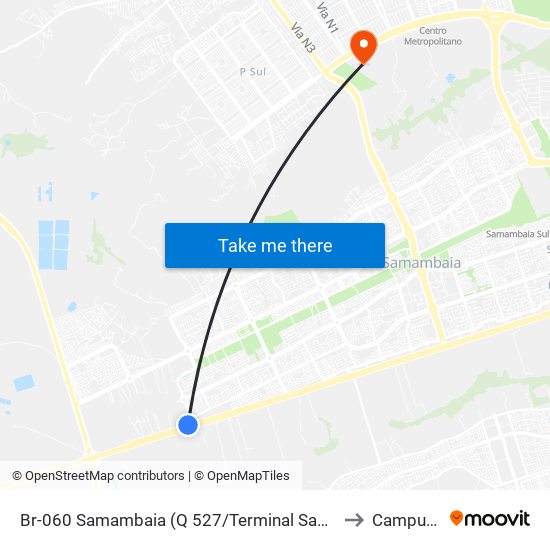 Br-060 Samambaia (Q 527/Terminal Samambaia Sul) to Campus Ifb map