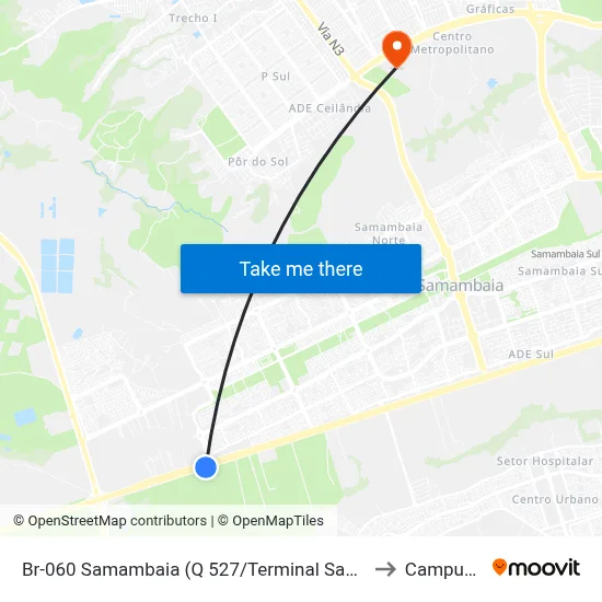 Br-060 Samambaia (Q 527/Terminal Samambaia Sul) to Campus IFB map