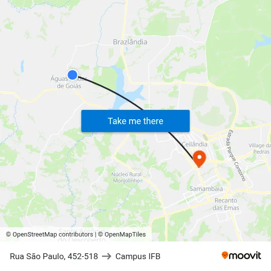 Rua São Paulo, 452-518 to Campus IFB map
