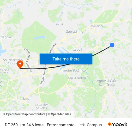 DF-250, km 24,6 leste - Entroncamento DF-320 to Campus IFB map