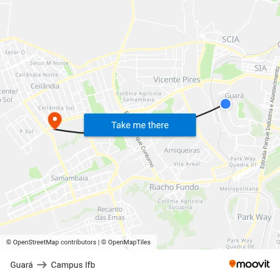 Guará to Campus Ifb map