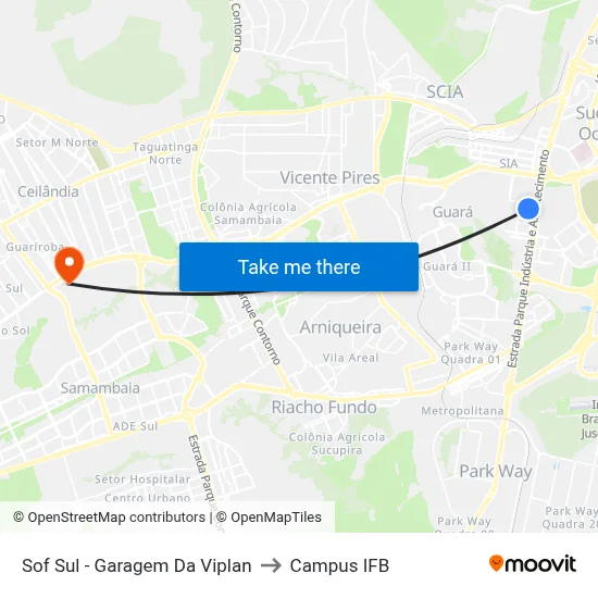 Sof Sul - Garagem Da Viplan to Campus IFB map