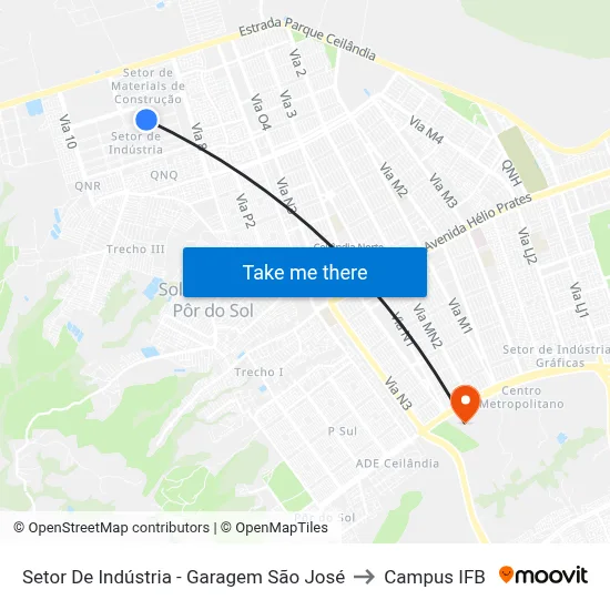 Setor De Indústria - Garagem São José to Campus IFB map