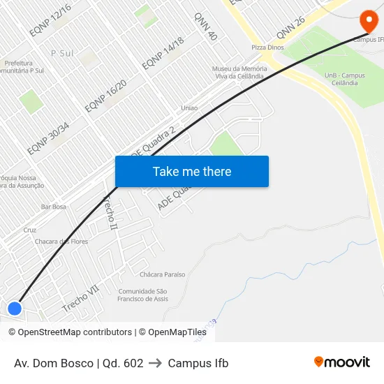 Av. Dom Bosco | Qd. 602 to Campus Ifb map