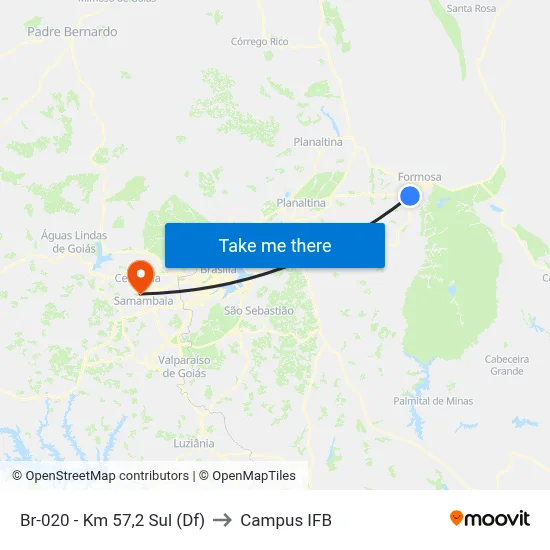 Br-020 - Km 57,2 Sul (Df) to Campus IFB map