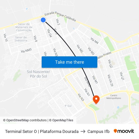 Terminal Setor O | Plataforma Dourada to Campus Ifb map