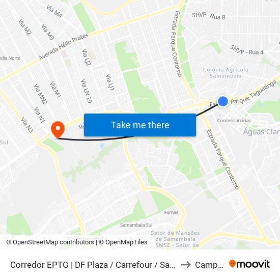 Corredor EPTG | DF Plaza / Carrefour / Sam's Club (Sentido Tag.) to Campus Ifb map