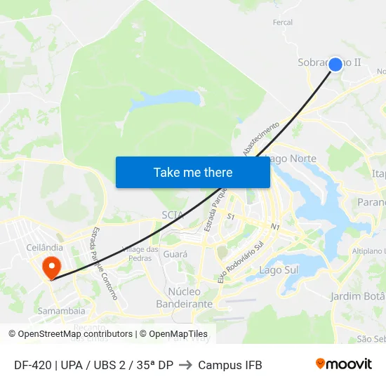 DF-420 | UPA / UBS 2 / 35ª DP to Campus IFB map