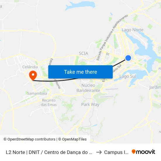 L2 Norte | DNIT / Centro de Dança do DF to Campus Ifb map