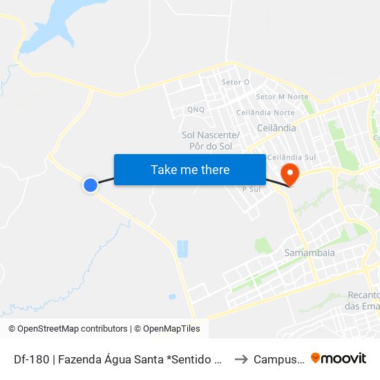 Df-180 | Fazenda Água Santa *Sentido Ceilândia* to Campus Ifb map