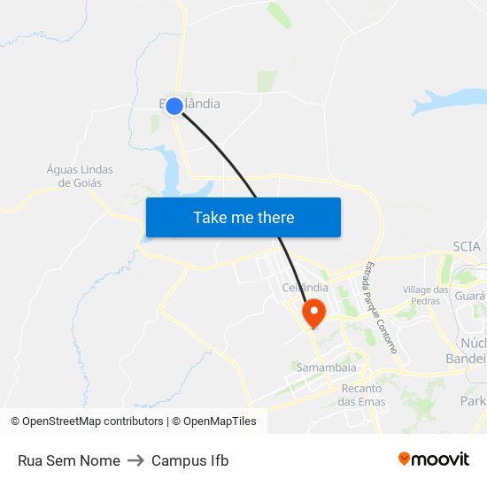 Rua Sem Nome to Campus Ifb map
