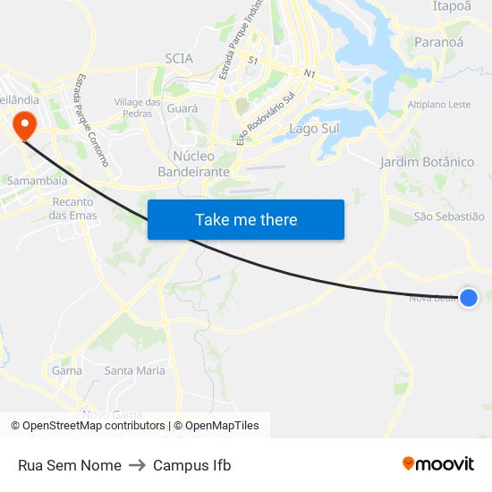 Rua Sem Nome to Campus Ifb map