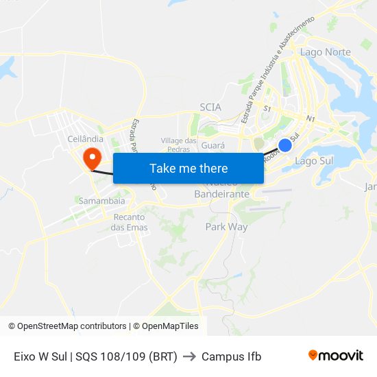 Eixo W Sul | SQS 108/109 (BRT) to Campus Ifb map
