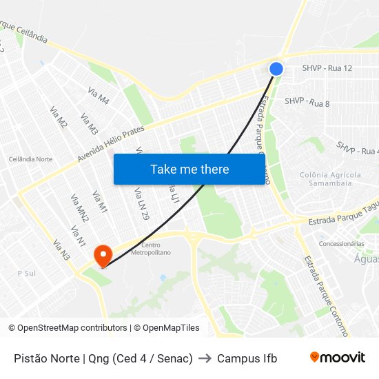 Pistão Norte | Qng (Ced 4 / Senac) to Campus Ifb map