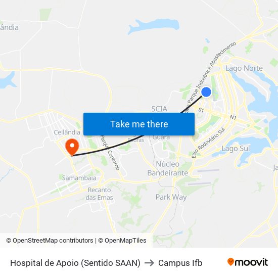 Hospital de Apoio (Sentido SAAN) to Campus Ifb map
