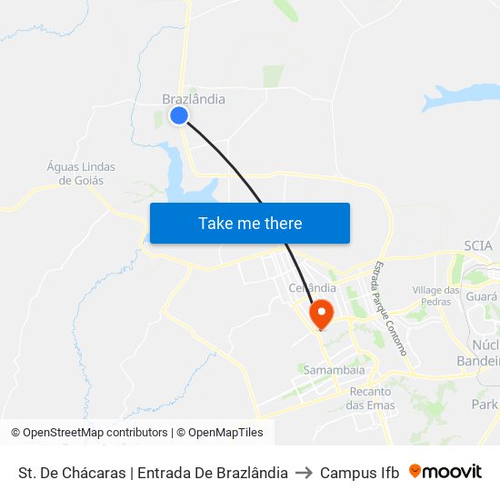 St. De Chácaras | Entrada De Brazlândia to Campus Ifb map