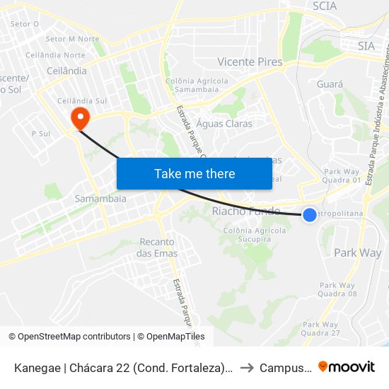 Kanegae | Chácara 22 (Cond. Fortaleza) «Riacho« to Campus Ifb map