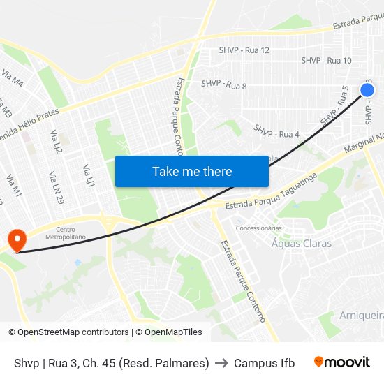 Shvp | Rua 3, Ch. 45 (Resd. Palmares) to Campus Ifb map