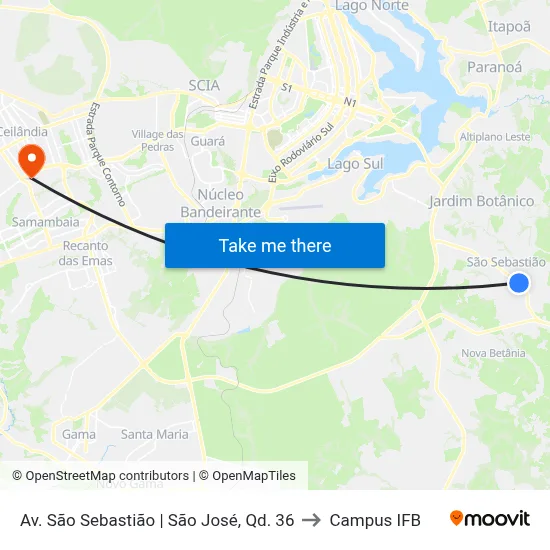 Av. São Sebastião | São José, Qd. 36 to Campus IFB map