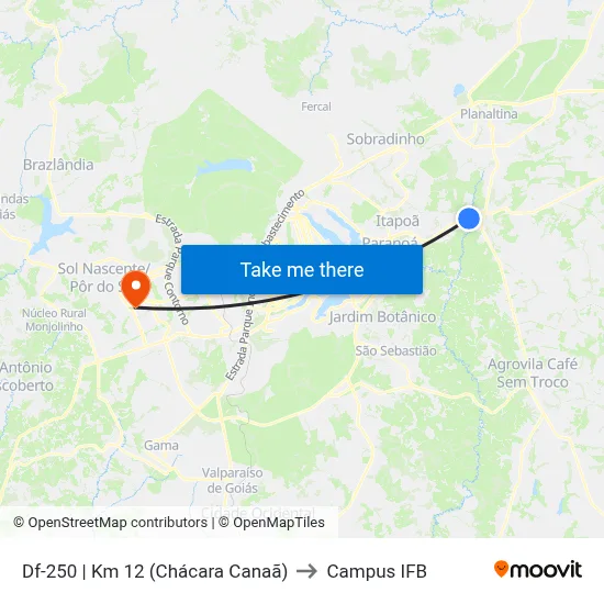Df-250 | Km 12 (Chácara Canaã) to Campus IFB map